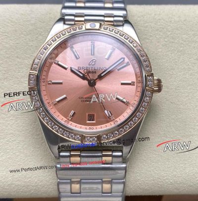 BLS Factory 1:1 Breitling Chronomat Automatic 36 Two tone Rose Gold Diamond Bezel Replica Watch